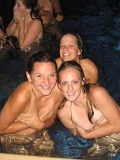 Drunk girlfriends party in the pool