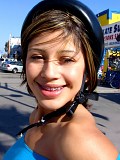 Rollerblading teen eats ice cream